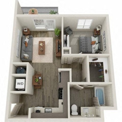 Floor plan for 1 bed, 1 bath, 626 sqft